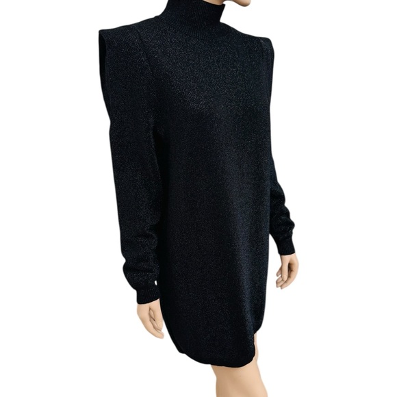 Zara Black Turtleneck Shoulder-Pad Sweater Metalic Long Sleeve Mini Dress - Picture 5 of 13